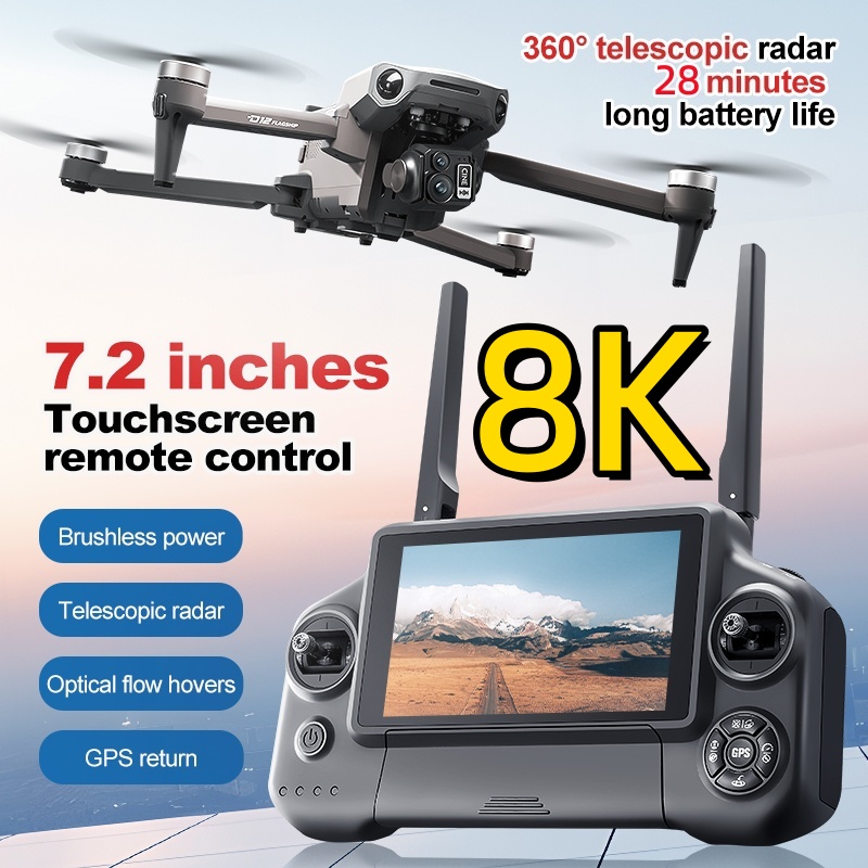 Drone Rc Folding - 8K 3-Achsen-Gimbal Bürstenloser 7,2-Zoll-Touchscreen FPV-Fernbedienung Quadcopter